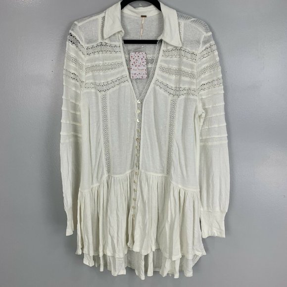 Free People Set to Stun Tunic Top in White Long Sl - Picture 2 of 9
